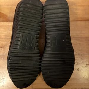 Fly London black leather wedge heeled ballerinas